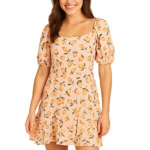 Altar'd State Lemon Print Puff Sleeve Dress, Women, Size Medium